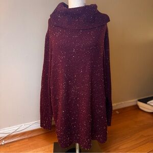 St. John’s Bay Women's Knit Cowl Neck Sweater Speckled Cabin Burgundy L NWT